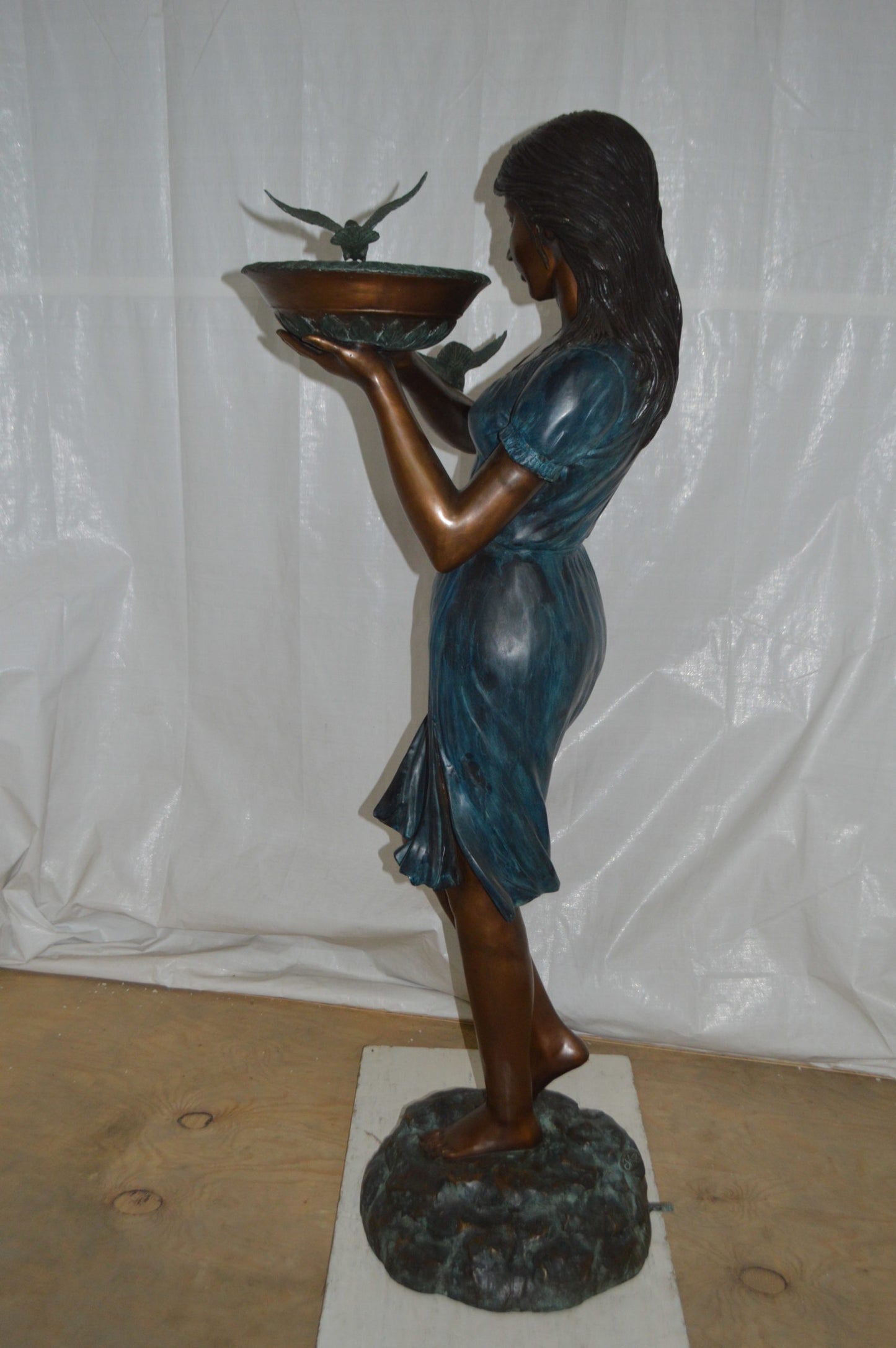 Lady holding a tray bronze statue fountain - Size: 17"L x 23"W x 62"H.