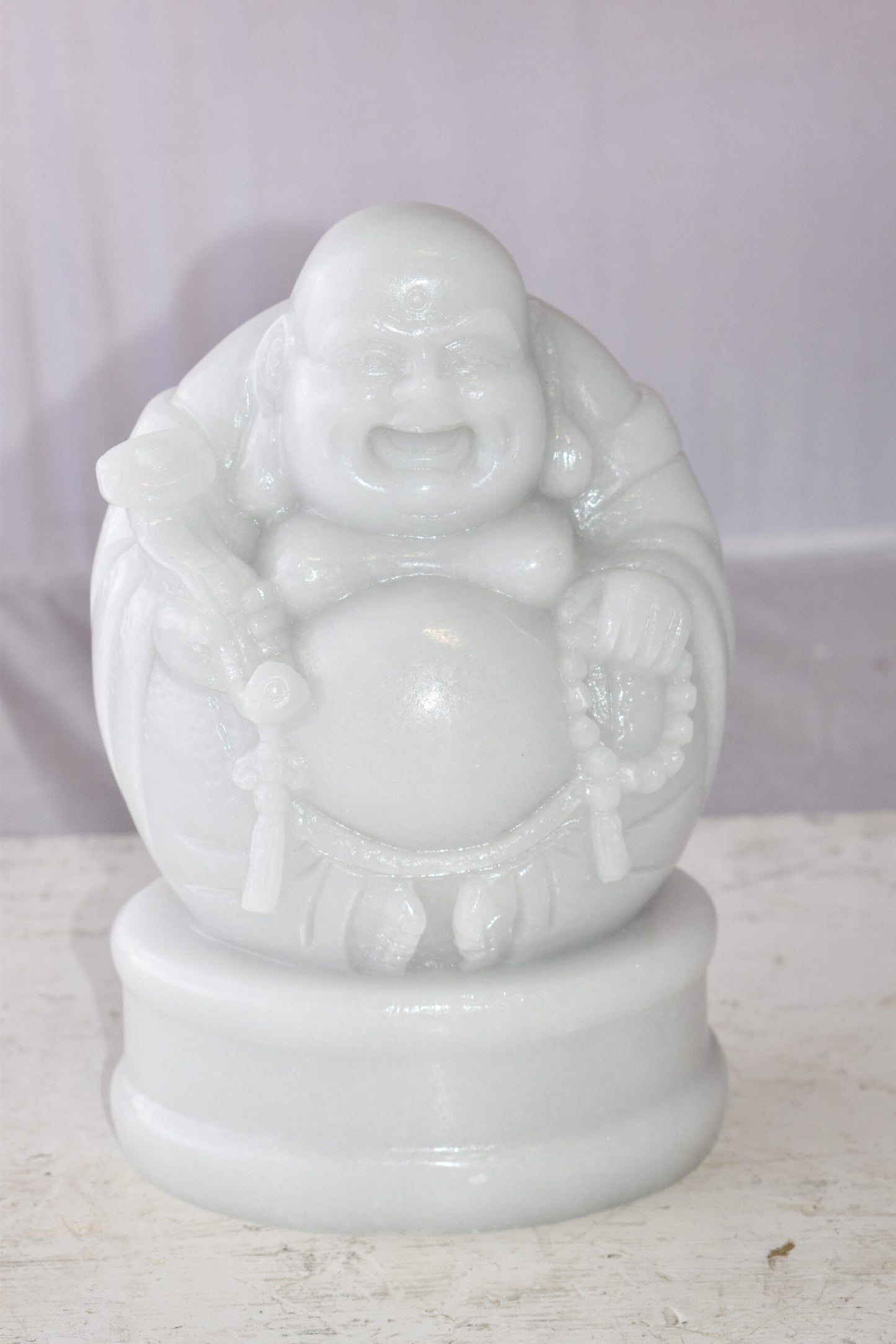 Buddha White Mounted on A Base Jade Statue Size: 7" x 5" x 12"H