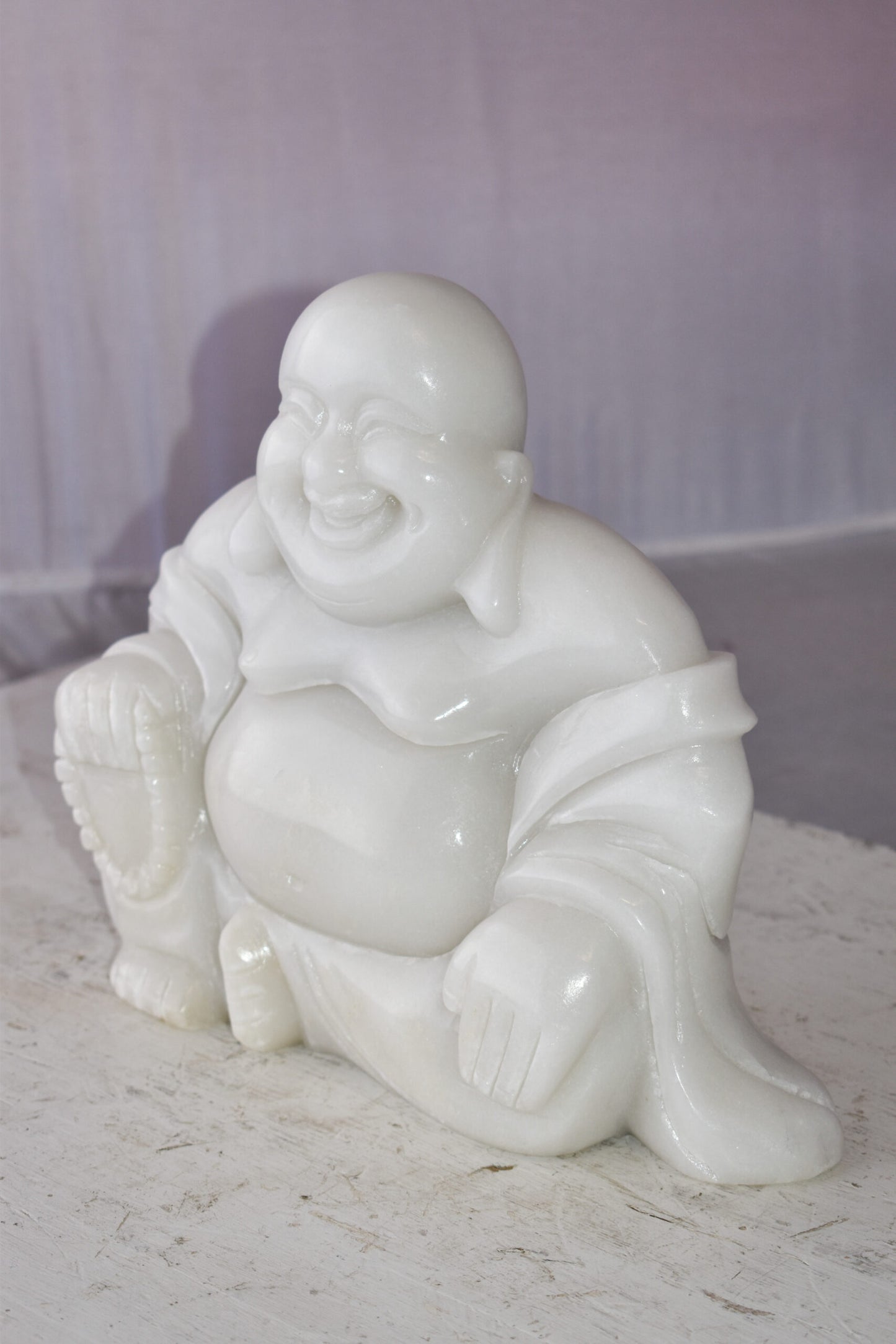 Buddha White Made of Jade Statue Size: 13" x 4" x 10"H