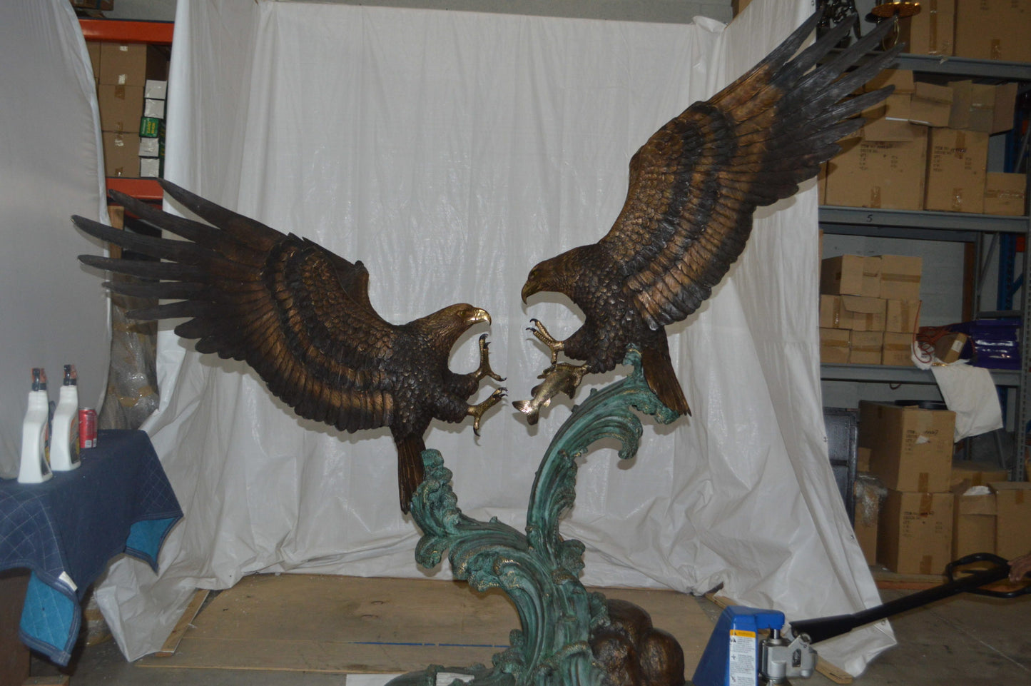 Opposing Eagles Bronze Statue - Size: 90"L x 69"W x 90"H.