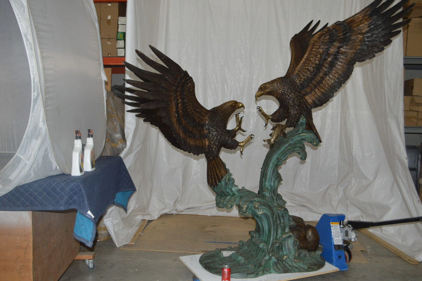 Opposing Eagles Bronze Statue - Size: 90"L x 69"W x 90"H.