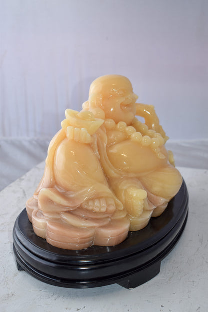 Buddha Statue Large Made of Jade Mounted on Wood Base Size: 21" x 11" x 11"H