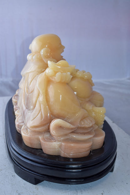 Buddha Statue Large Made of Jade Mounted on Wood Base Size: 21" x 11" x 11"H