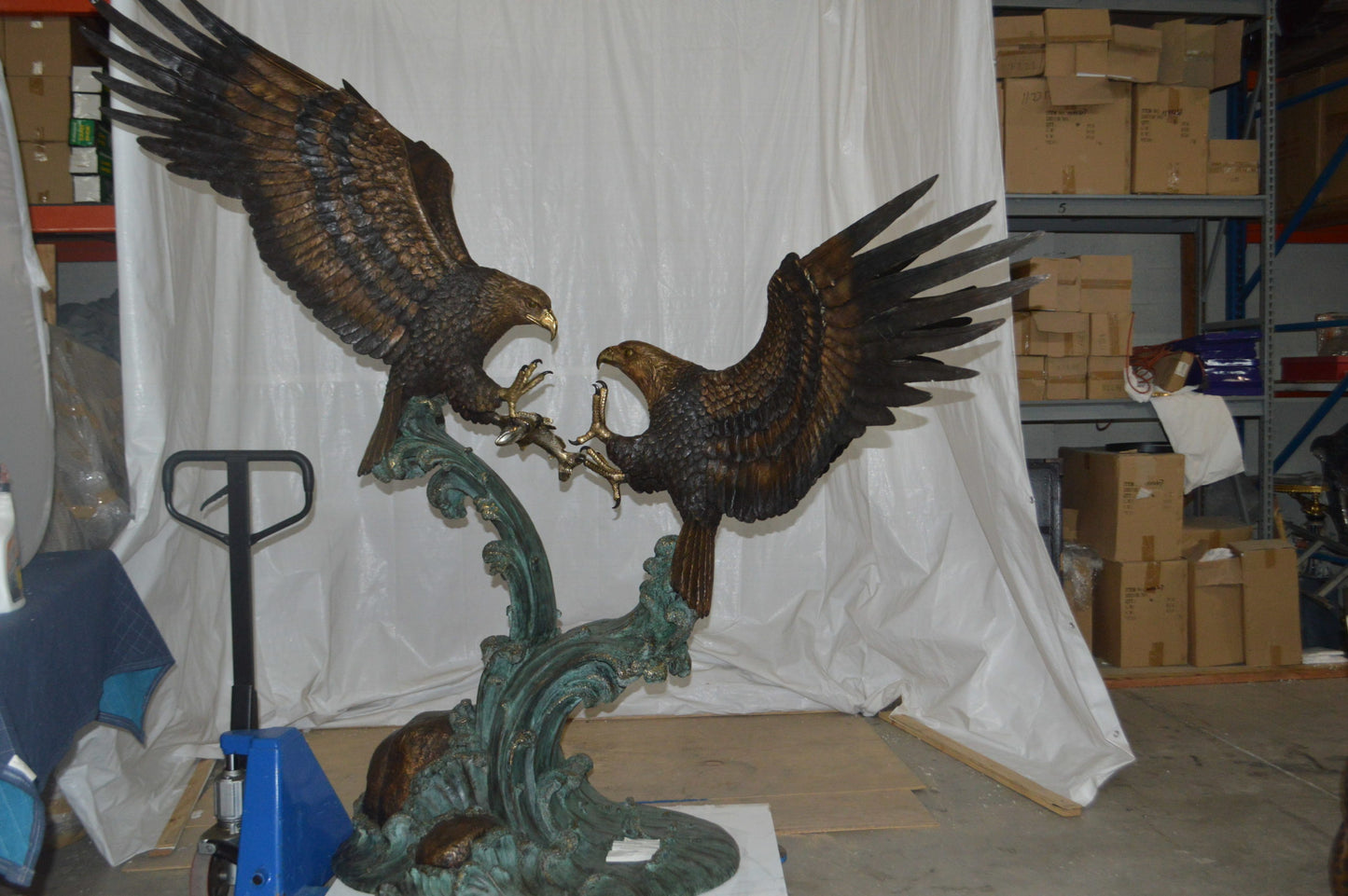 Opposing Eagles Bronze Statue - Size: 90"L x 69"W x 90"H.