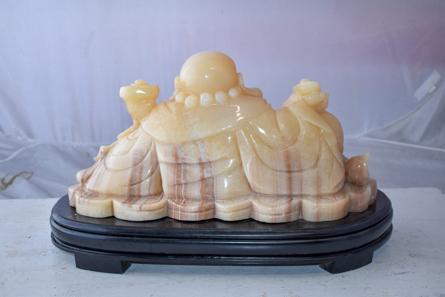 Buddha Statue Large Made of Jade Mounted on Wood Base Size: 21" x 11" x 11"H