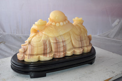 Buddha Statue Large Made of Jade Mounted on Wood Base Size: 21" x 11" x 11"H