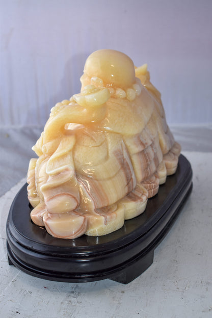 Buddha Statue Large Made of Jade Mounted on Wood Base Size: 21" x 11" x 11"H