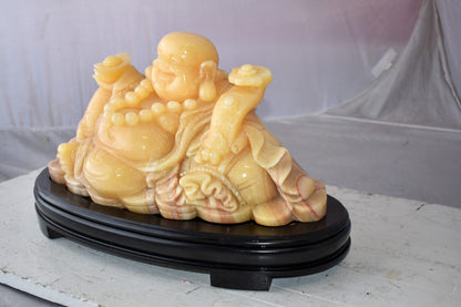 Buddha Statue Large Made of Jade Mounted on Wood Base Size: 21" x 11" x 11"H