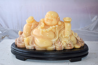 Buddha Statue Large Made of Jade Mounted on Wood Base Size: 21" x 11" x 11"H