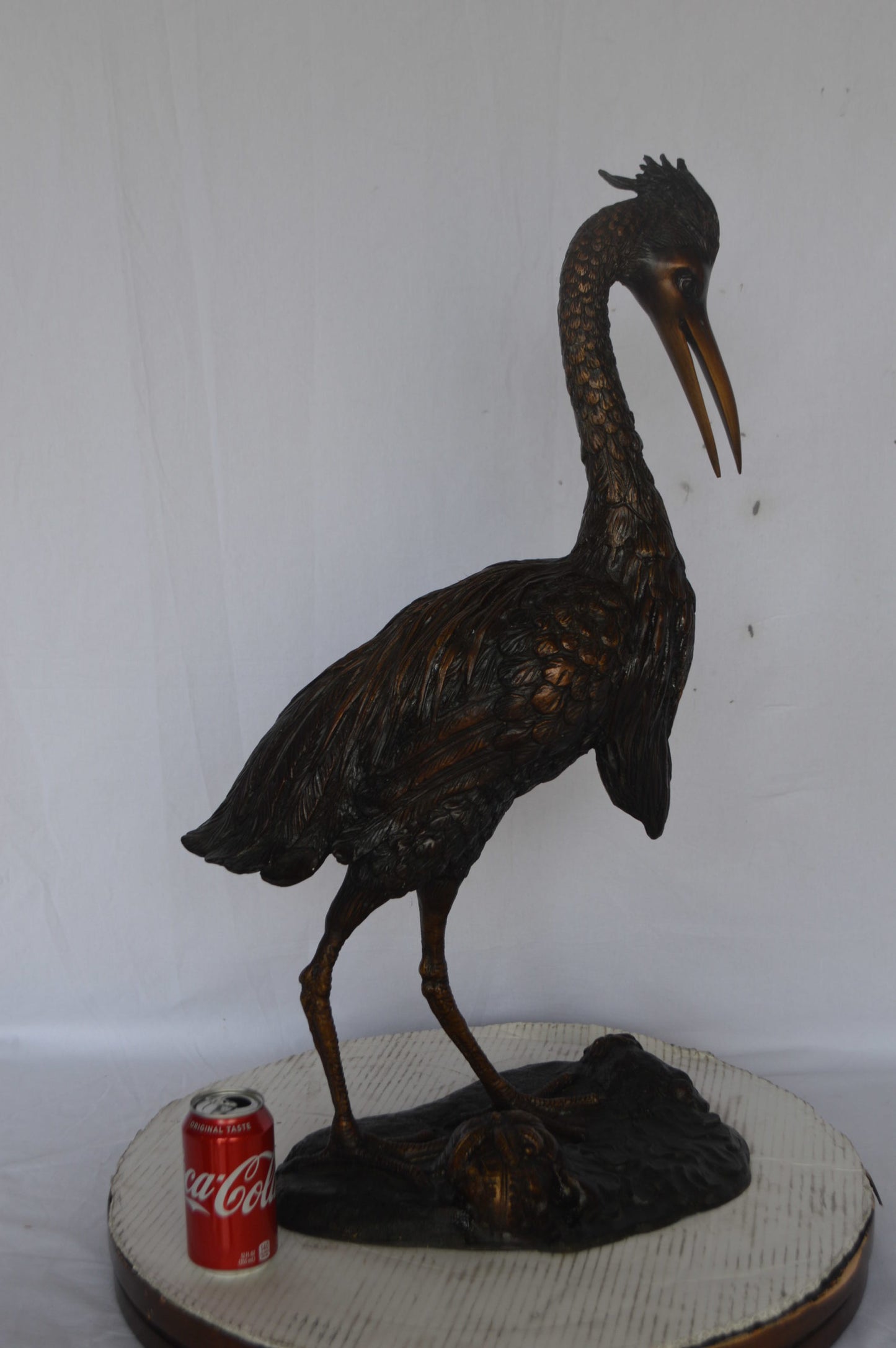 Great Blue Heron bronze statue - Size: 17"L x 12"W x 32"H.