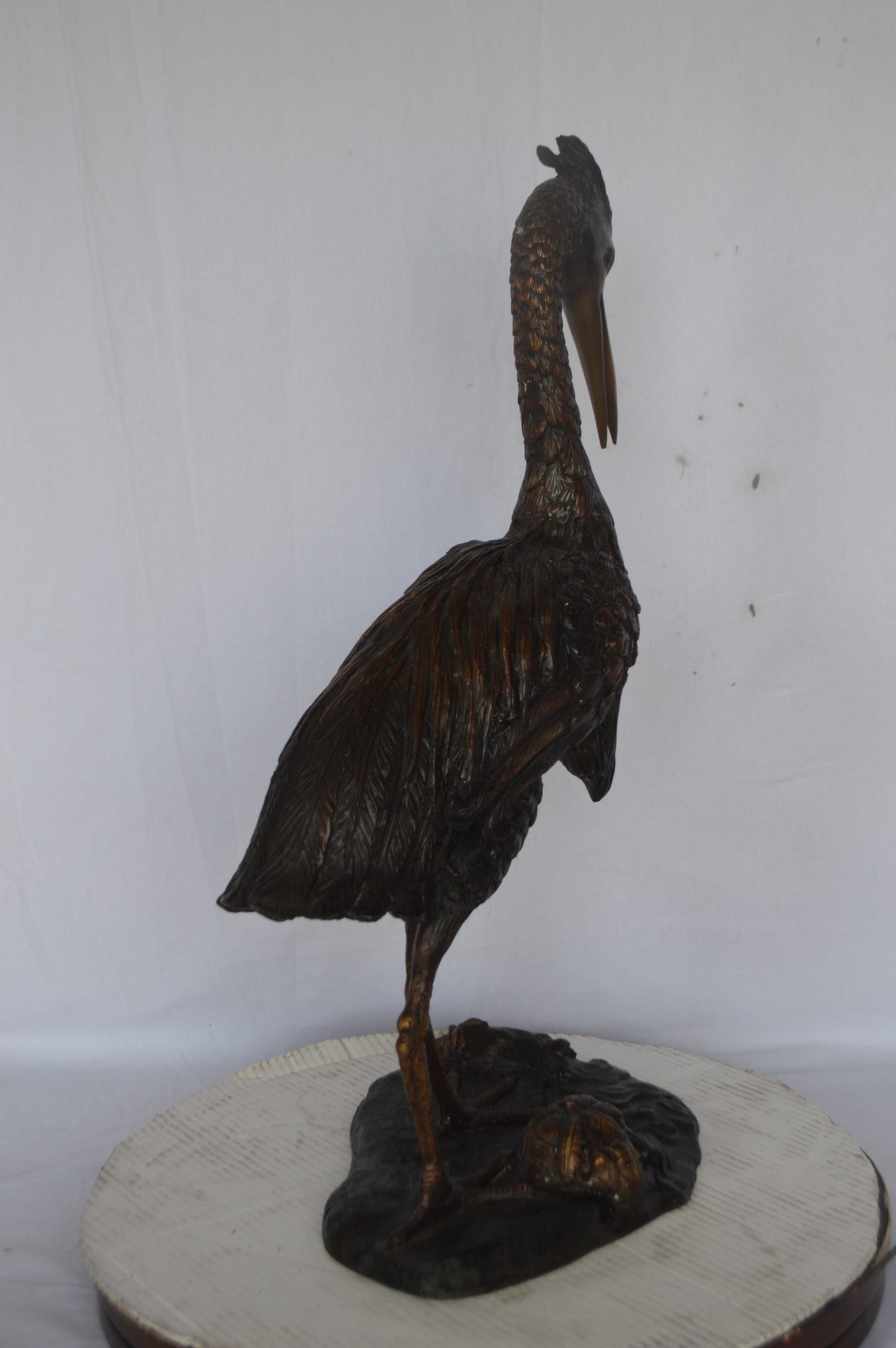 Great Blue Heron bronze statue - Size: 17"L x 12"W x 32"H.