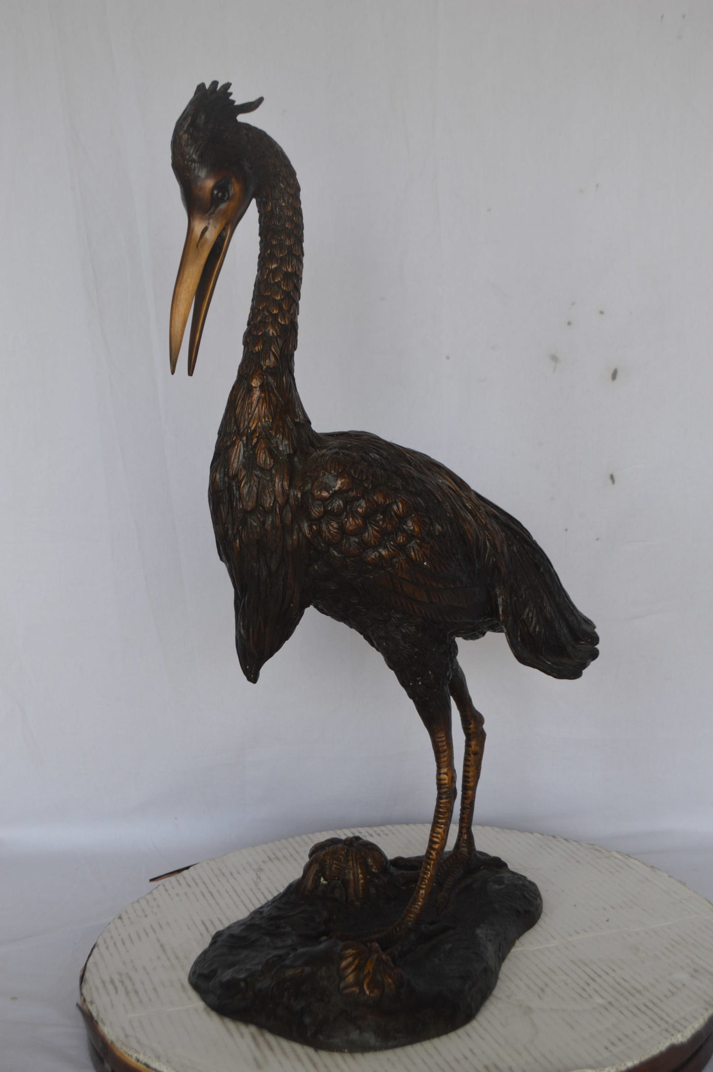 Great Blue Heron bronze statue - Size: 17"L x 12"W x 32"H.