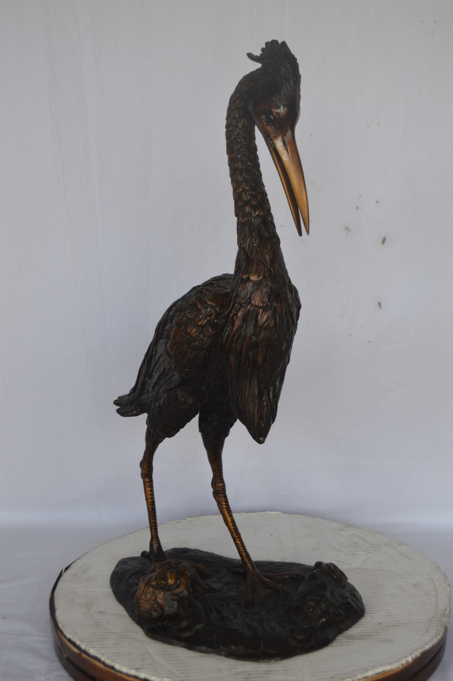 Great Blue Heron bronze statue - Size: 17"L x 12"W x 32"H.