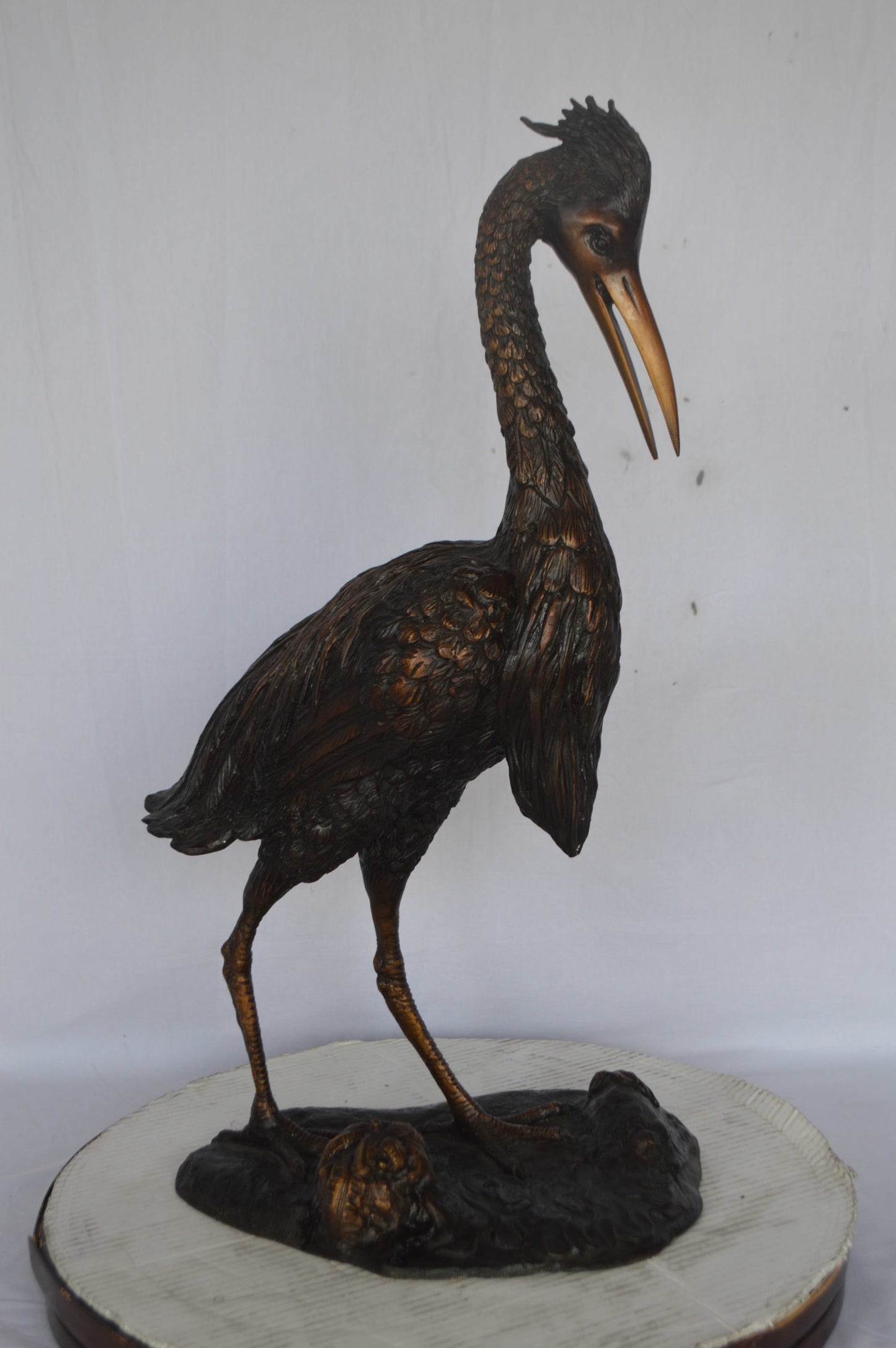 Great Blue Heron bronze statue - Size: 17"L x 12"W x 32"H.