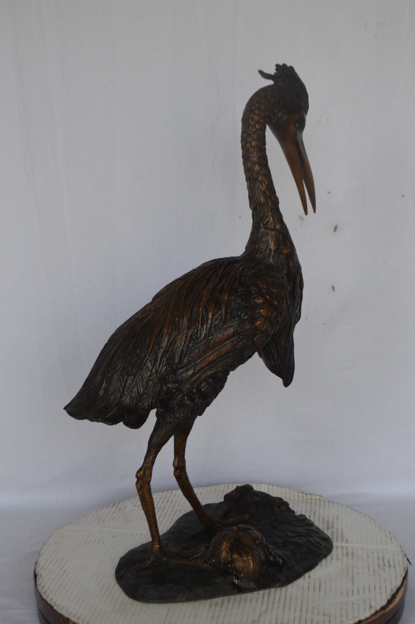 Great Blue Heron bronze statue - Size: 17"L x 12"W x 32"H.