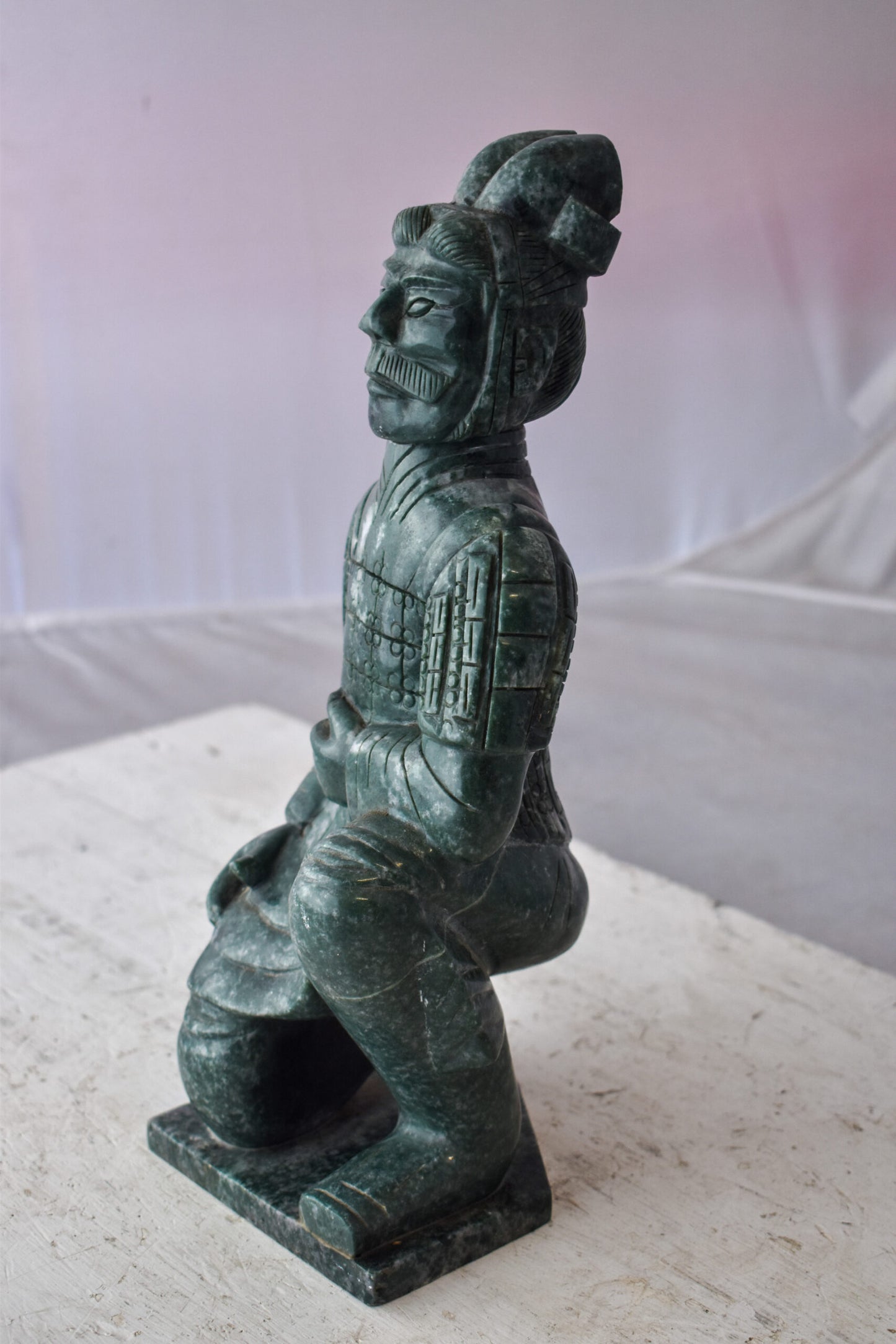 Asian Terracotta Warrior Sitting Replica Made of Marble 5" x 5" x 15"H