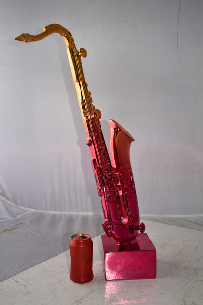 Modern Art Pink and Gold Saxophone Statue Made of Resin Size: 10" x 8" x 28"H