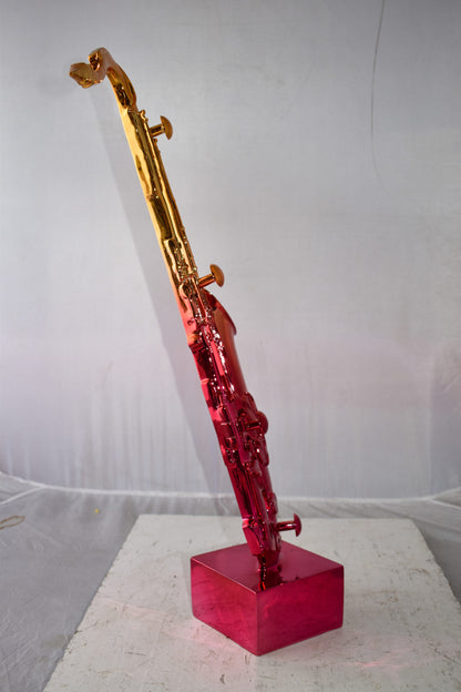 Modern Art Pink and Gold Saxophone Statue Made of Resin Size: 10" x 8" x 28"H