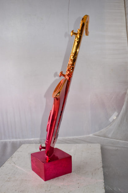 Modern Art Pink and Gold Saxophone Statue Made of Resin Size: 10" x 8" x 28"H