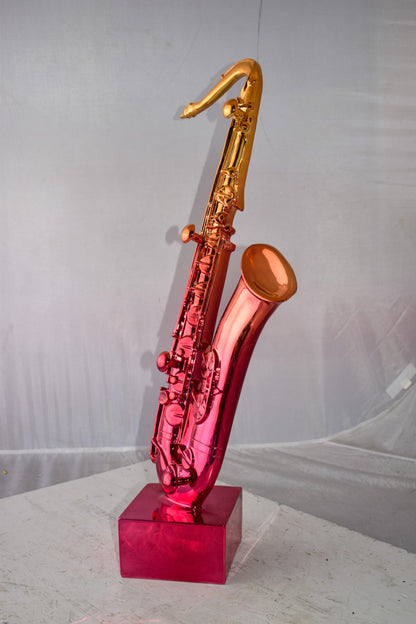 Modern Art Pink and Gold Saxophone Statue Made of Resin Size: 10" x 8" x 28"H