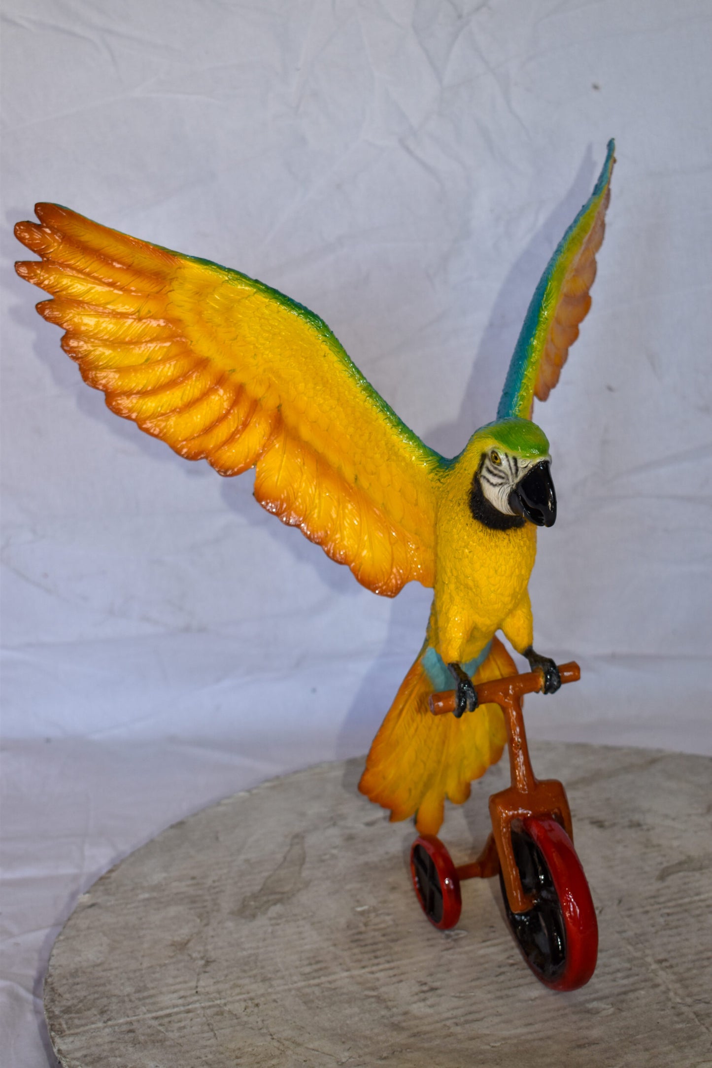 Colorful Parrot Riding a Tricycle Bronze Statue Size: 17" x 11" x 19"H