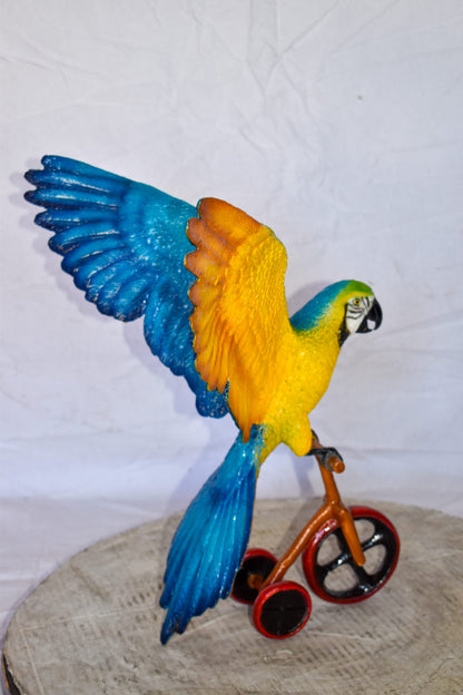 Colorful Parrot Riding a Tricycle Bronze Statue Size: 17" x 11" x 19"H