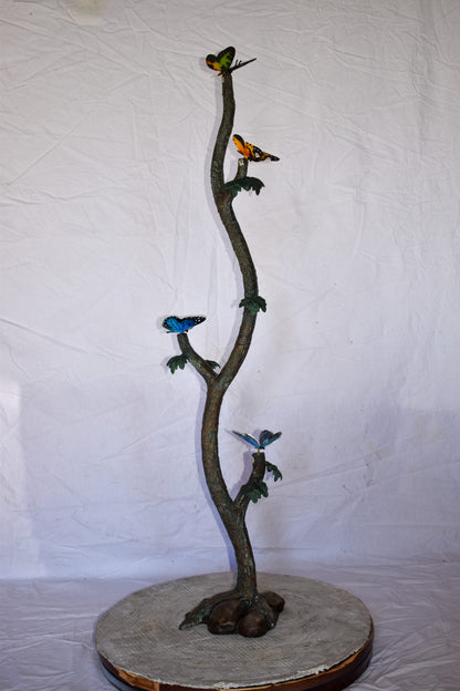 Four Butterflies on A Tree Branch Bronze Statue Size: 7" x 9" x 50"H