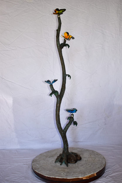 Four Butterflies on A Tree Branch Bronze Statue Size: 7" x 9" x 50"H