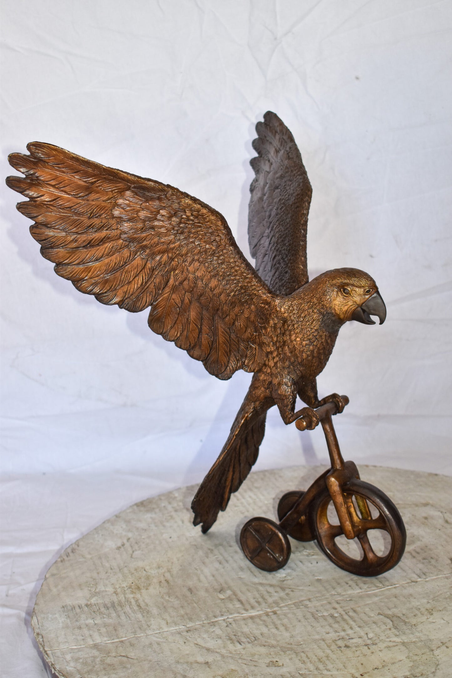 Parrot Riding a Tricycle Bronze Statue Size: 17" x 11" x 19"H