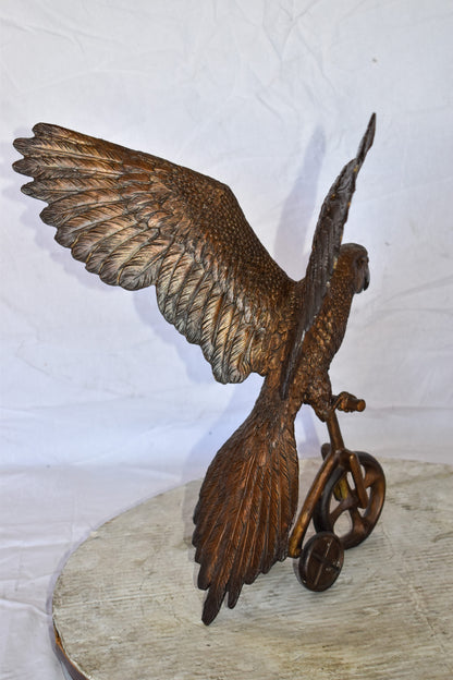 Parrot Riding a Tricycle Bronze Statue Size: 17" x 11" x 19"H