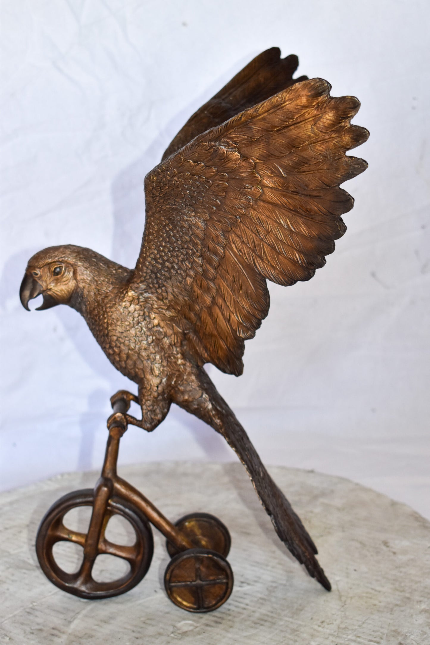 Parrot Riding a Tricycle Bronze Statue Size: 17" x 11" x 19"H