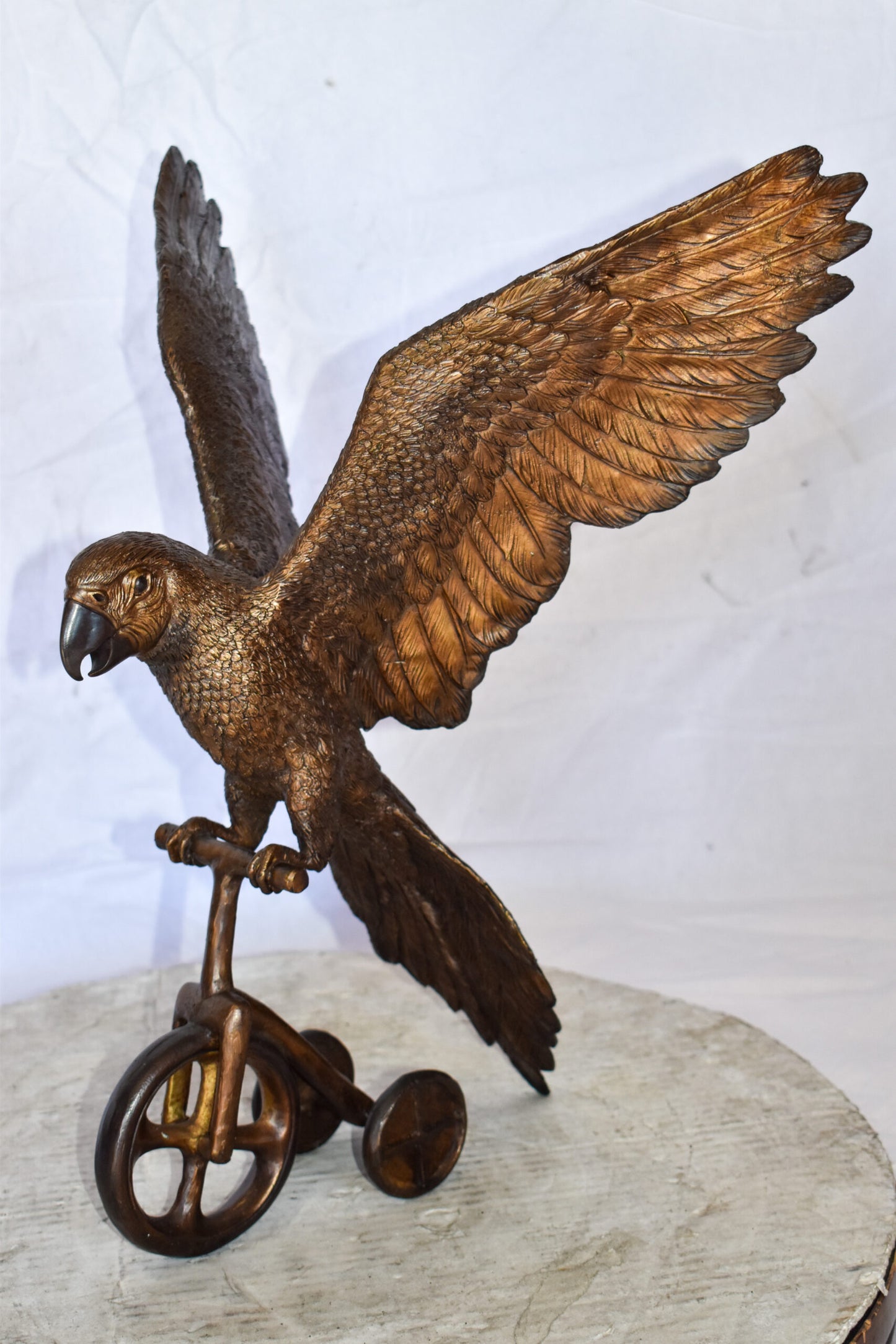 Parrot Riding a Tricycle Bronze Statue Size: 17" x 11" x 19"H