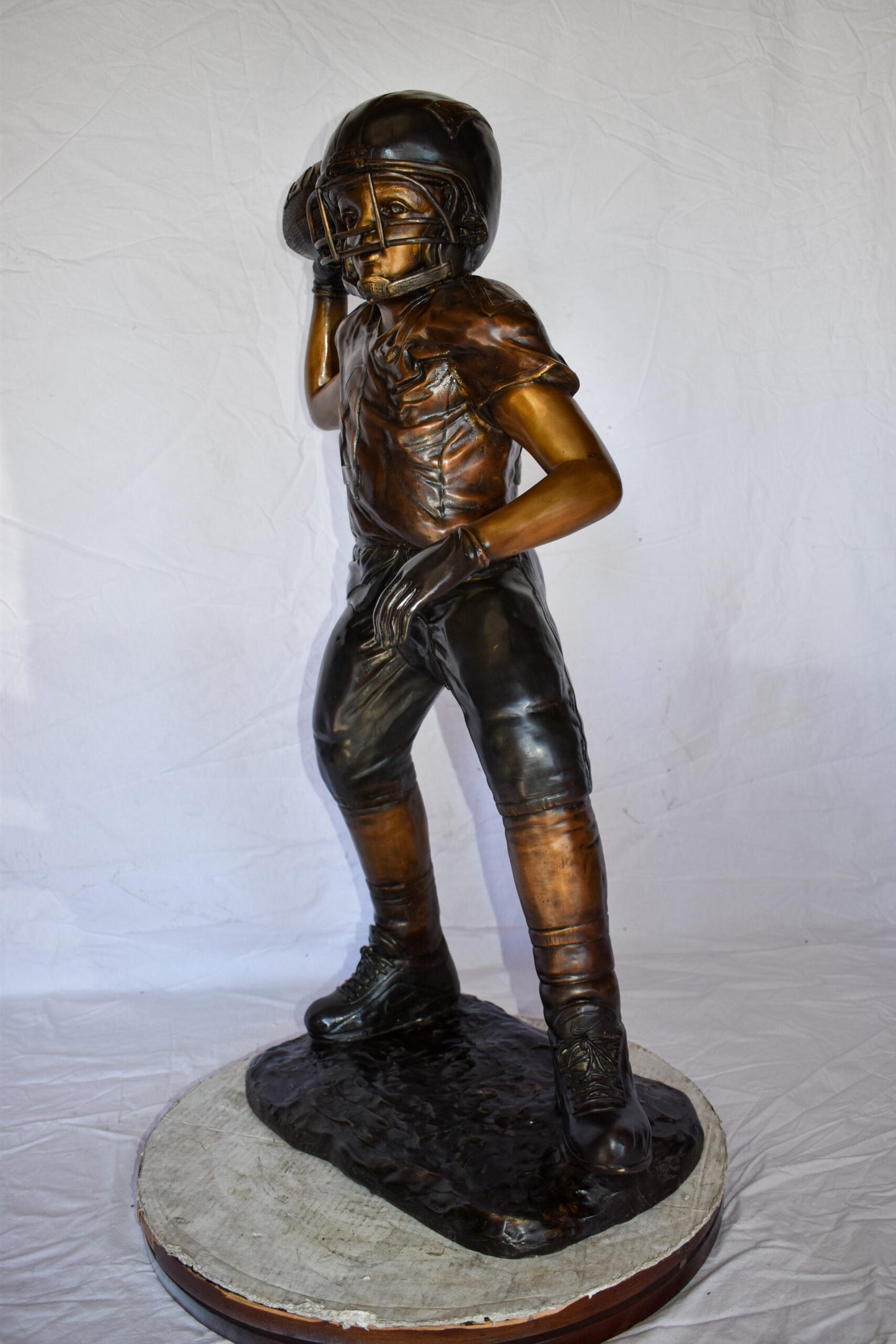 Young Boy Playing Football Bronze Statue Size: 26" x 14" x 43"H