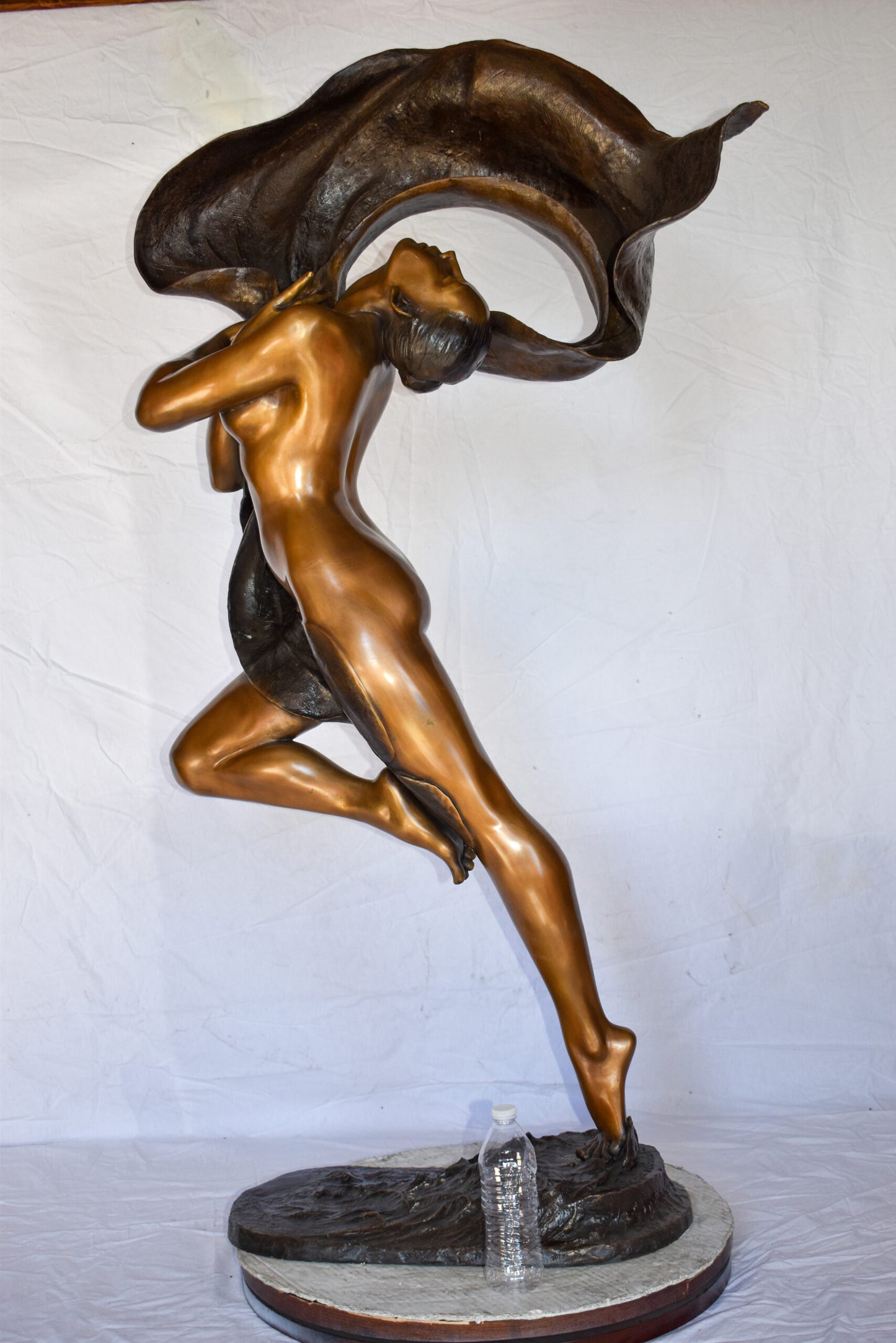 Beautifully Exotic Fabric Dancer Bronze Statue Art Nude Size: 33" x 14" x 58"H