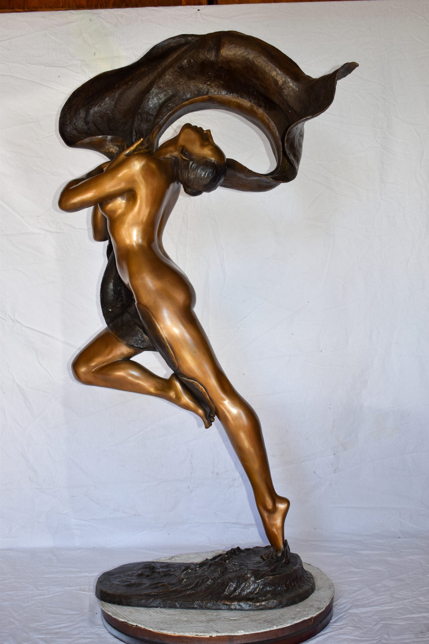Beautifully Exotic Fabric Dancer Bronze Statue Art Nude Size: 33" x 14" x 58"H