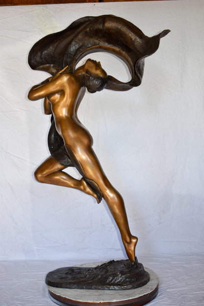 Beautifully Exotic Fabric Dancer Bronze Statue Art Nude Size: 33" x 14" x 58"H