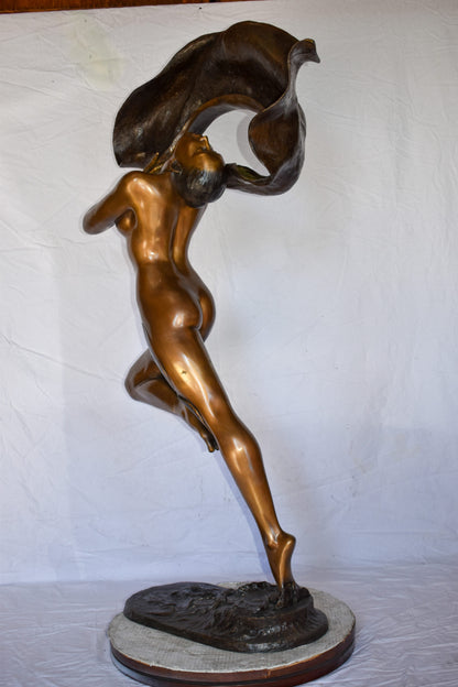 Beautifully Exotic Fabric Dancer Bronze Statue Art Nude Size: 33" x 14" x 58"H