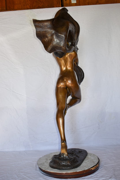 Beautifully Exotic Fabric Dancer Bronze Statue Art Nude Size: 33" x 14" x 58"H