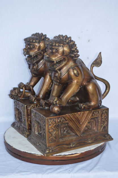 Pair of Foo Dogs bronze statues  -  Size: 20"L x 10"W x 23"H. 40 LB each