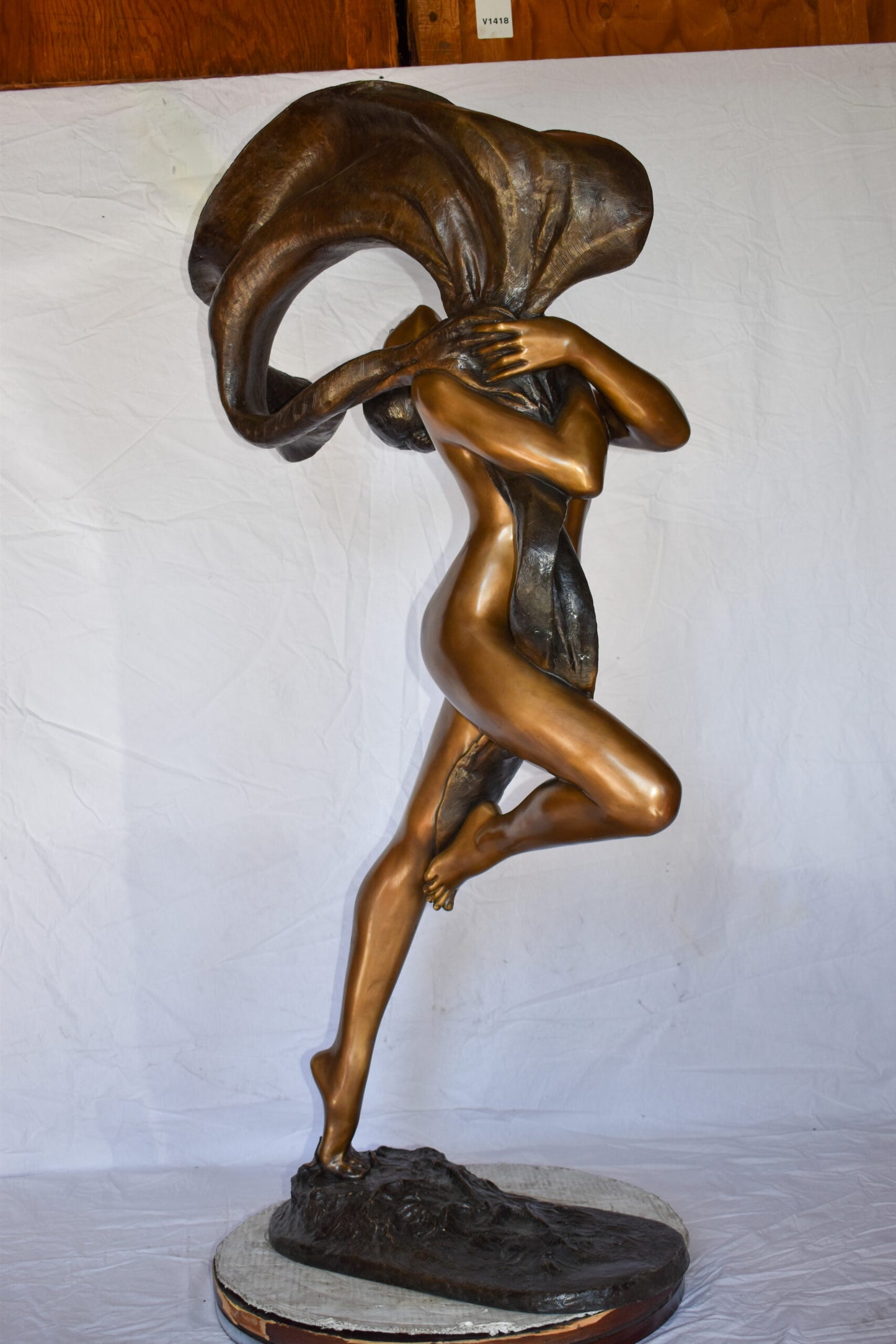 Beautifully Exotic Fabric Dancer Bronze Statue Art Nude Size: 33" x 14" x 58"H