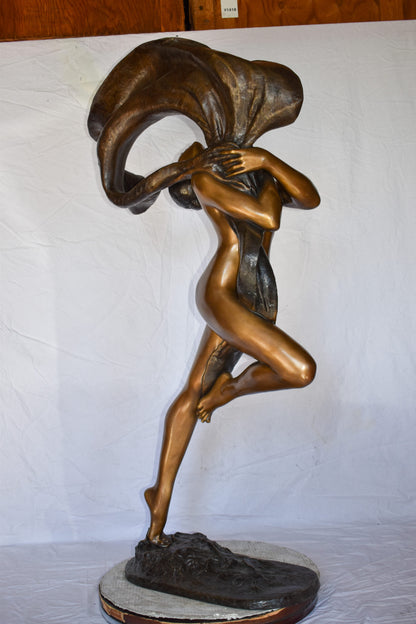 Beautifully Exotic Fabric Dancer Bronze Statue Art Nude Size: 33" x 14" x 58"H
