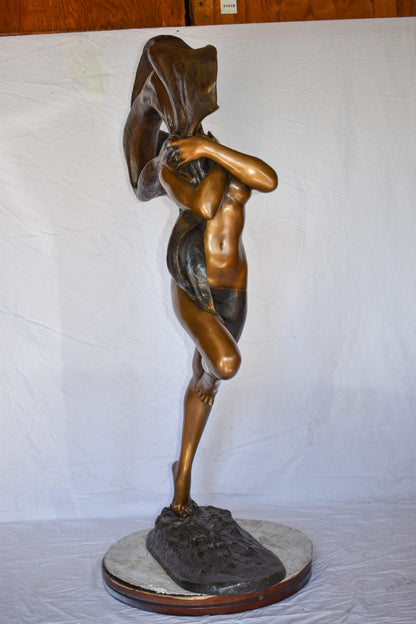 Beautifully Exotic Fabric Dancer Bronze Statue Art Nude Size: 33" x 14" x 58"H