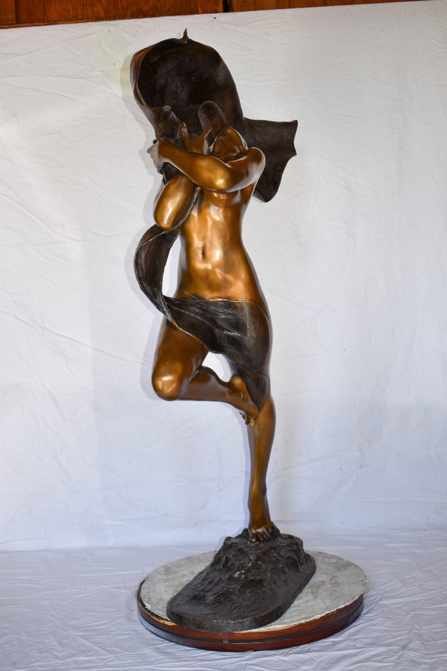 Beautifully Exotic Fabric Dancer Bronze Statue Art Nude Size: 33" x 14" x 58"H