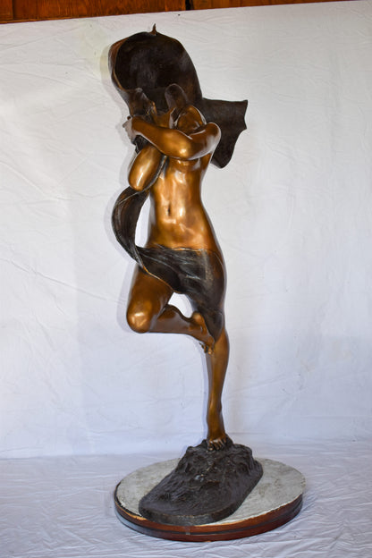Beautifully Exotic Fabric Dancer Bronze Statue Art Nude Size: 33" x 14" x 58"H