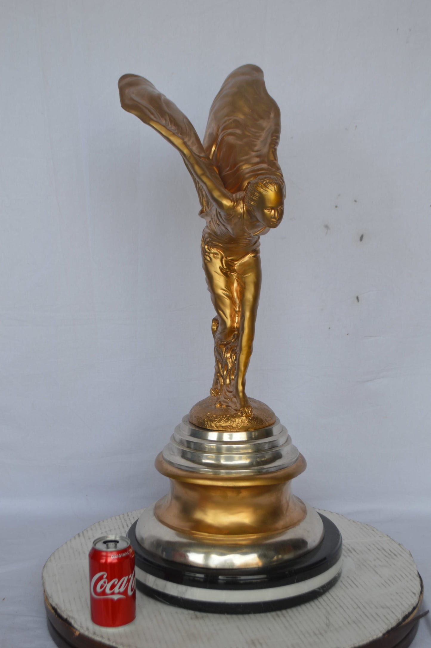 Gold and Silver Rolls Royce Bronze Statue - Size: 14"L x 14"W x 32"H.