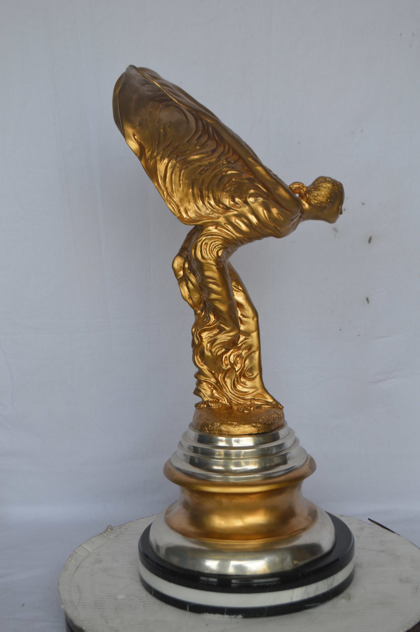 Gold and Silver Rolls Royce Bronze Statue - Size: 14"L x 14"W x 32"H.