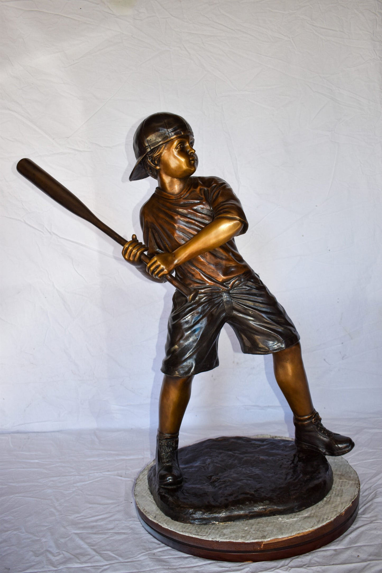 Young Boy in NY Yankees Cap Hitting Baseball Bronze Statue 40" x 22" x 40"H