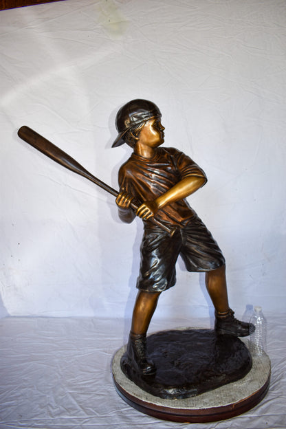 Young Boy in NY Yankees Cap Hitting Baseball Bronze Statue 40" x 22" x 40"H