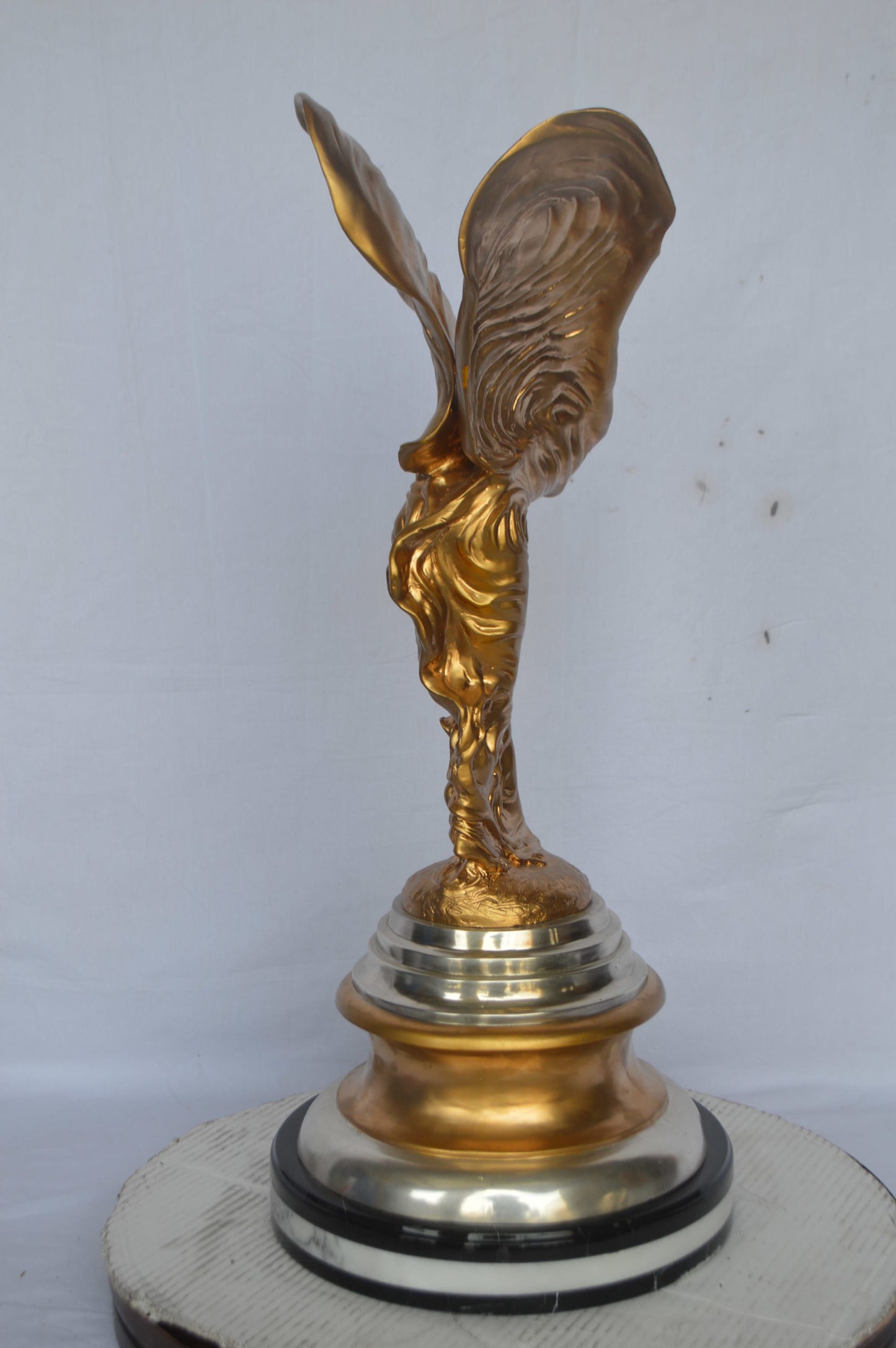 Gold and Silver Rolls Royce Bronze Statue - Size: 14"L x 14"W x 32"H.