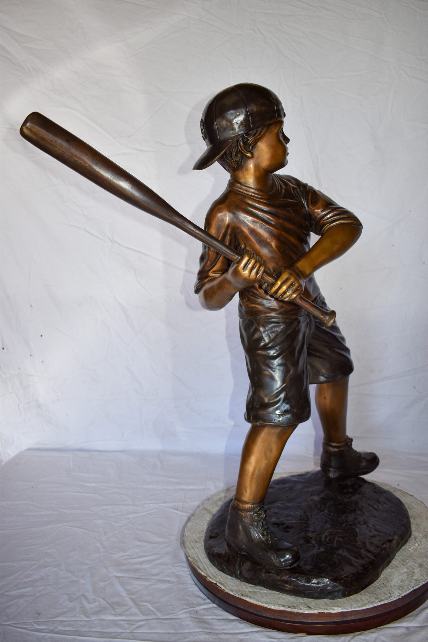 Young Boy in NY Yankees Cap Hitting Baseball Bronze Statue 40" x 22" x 40"H